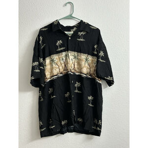 Bamboo Cay Shirt Palm Trees Hawaiian Rayon Button Up Casual Mens L Black Resort